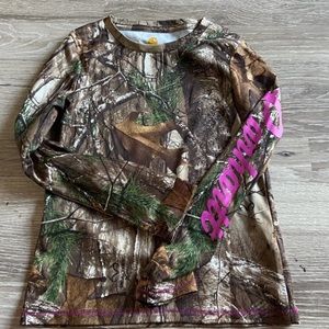 CARHARTT Girls Size 6 Long Sleeve Camo Shirt Pink Logo Hunting Outdoor